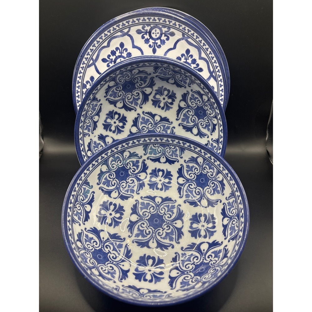 Blue White Melamine Dinnerware Set 9pc Mediterranean Tile Plates Bowls